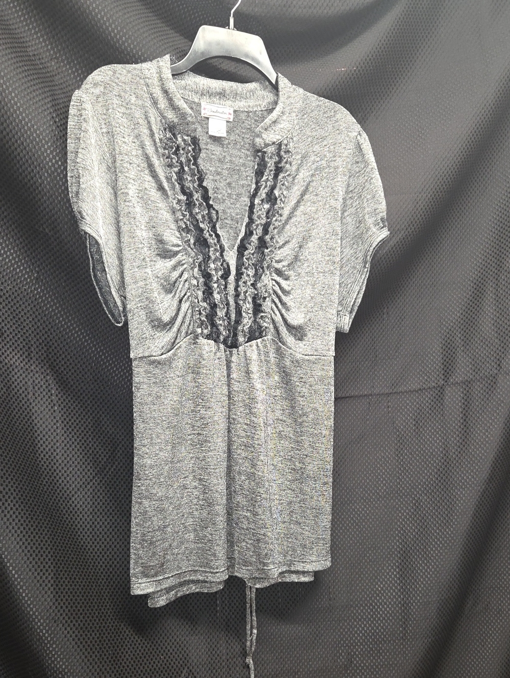 Soulmates Silver Gray And Black Ruffle-Trim Short Sleeve Tunic